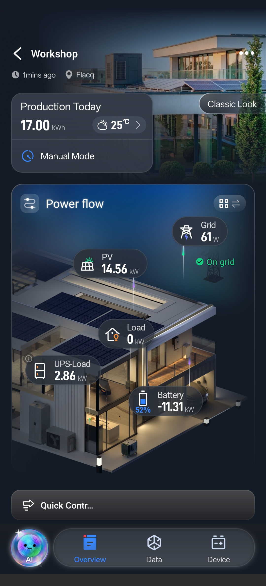 SolarFlow Deye Cloud mobile app live telemetry for Workshop in Flacq